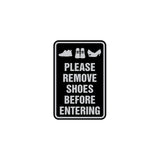 Portrait Round please remove shoes before entering Sign with Adhesive Tape, Mounts On Any Surface, Weather Resistant