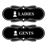 Designer Ladies and Gents Restroom Signs, Bow Ties and Tiaras (Set of 2) Wall or Door Sign