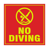 Square No Diving Sign with Adhesive Tape, Mounts On Any Surface, Weather Resistant
