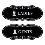 Designer Ladies and Gents Restroom Signs, Bow Ties and Tiaras (Set of 2) Wall or Door Sign