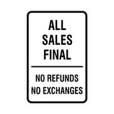 Portrait Round All Sales Final No Refunds No Exchanges Sign