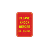 Portrait Round please knock before entering Sign with Adhesive Tape, Mounts On Any Surface, Weather Resistant
