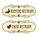 Designer Chicks and Roosters Novelty Restroom Signs (Set of 2) Wall or Door Sign
