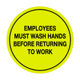 Signs ByLITA Circle Employees Must Wash Hands Before Returning to Work Sign