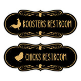 Designer Chicks and Roosters Novelty Restroom Signs (Set of 2) Wall or Door Sign