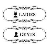 Designer Ladies and Gents Restroom Signs, Bow Ties and Tiaras (Set of 2) Wall or Door Sign