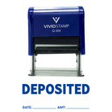 Blue DEPOSITED with Date Amount Line Self Inking Rubber Stamp