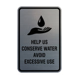 Signs ByLITA Portrait Round Help Us Conserve Water Avoid Excessive Use Sign with Adhesive Tape, Mounts On Any Surface, Weather Resistant, Indoor/Outdoor Use