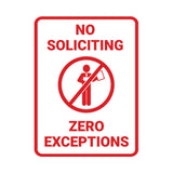 Portrait No Soliciting Zero Exceptions Wall or Door Sign
